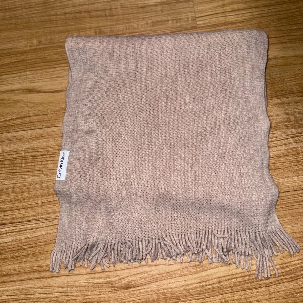 Calvin Klein Beige Almond Acrylic Woven Scarf Women One Size